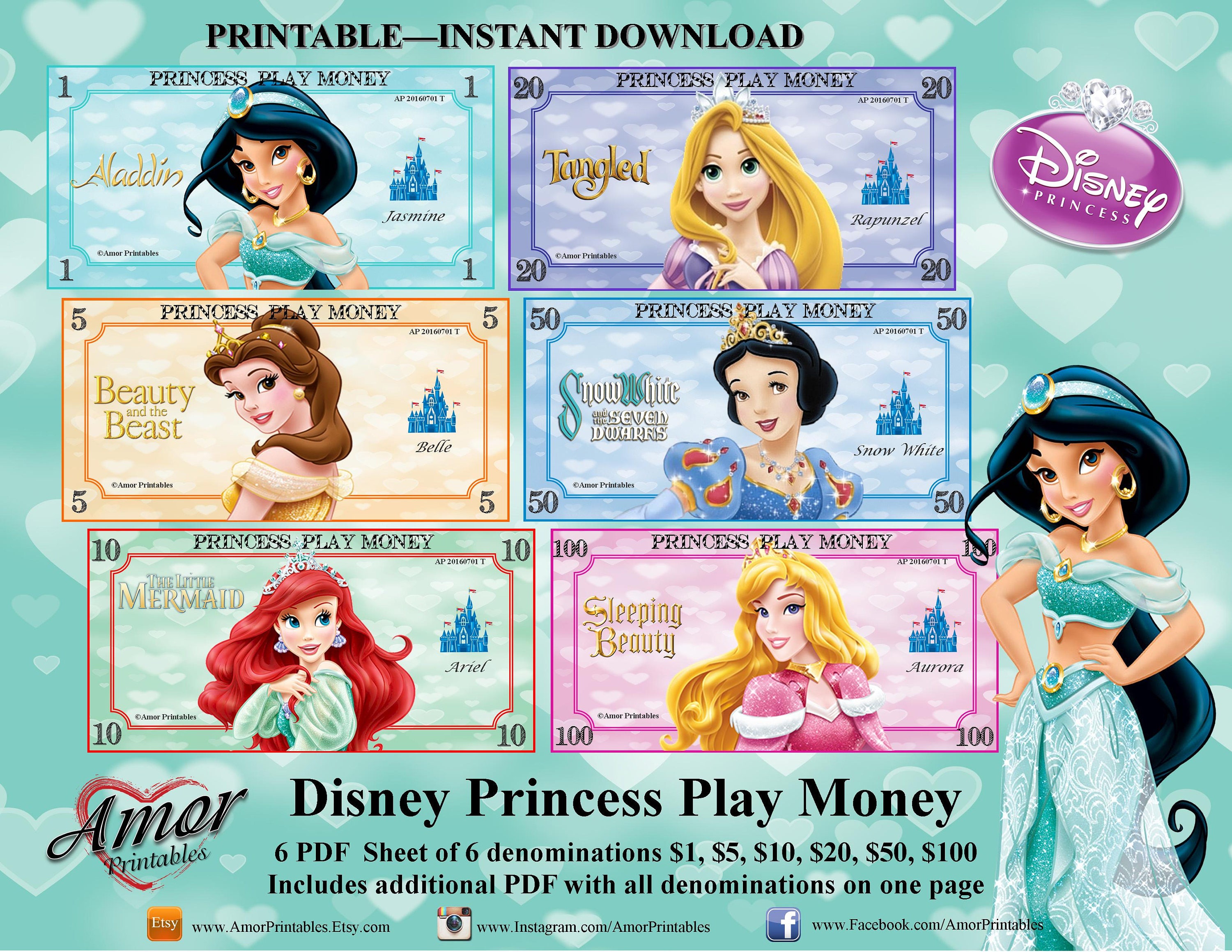 disney princess play money party printables printable