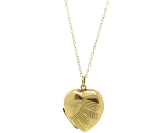 Art Deco Locket | Romantic Jewelry For Her | 1920s Gold Locket | Sun Ray Heart Locket | Vintage Locket | Heart Necklace | Art Deco Locket