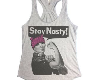 Stay Nasty Rosie the Riveter Racerback Tank Top - Nasty Women Vote Racerback Tank Top - Pussyhat Racerback