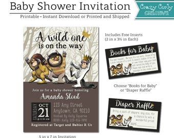 Where the Wild Things Are Baby Shower Invitation, FREE Insert Books for Baby or Diaper Raffle, Baby Shower Invitation, Digital or Printed
