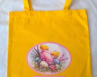 Bag Easter yellow with gold customizable to collect eggs 35 x 39 cm