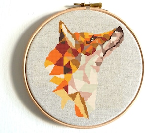 Fox Cross Stitch Pattern Geometric Animals Wild Animal Printable PDF Pattern Modern Embroidery Chart Counted Xstitch Birthday DIY Gift