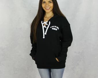 Alpha Chi Omega Hooded Lace Up Sweatshirt in Black