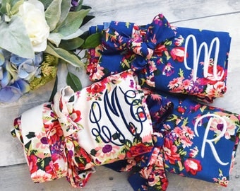 Bridesmaid robes, cotton floral robe, personalized robe, monogram robe, floral kimono robe, Bridesmaid robe, Bridesmaid gift, (R003)
