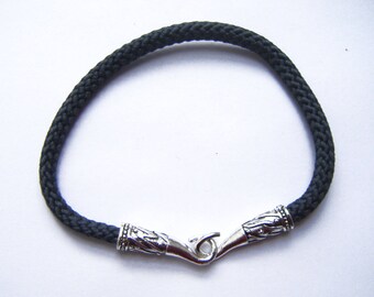 Silver Clasp grey cotton cord men bracelet
