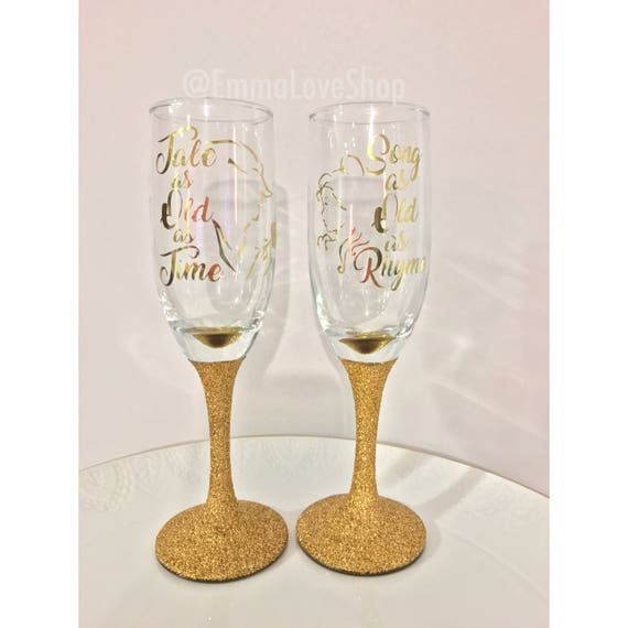 Beauty and The Beast Set of Champagne Glasses/flutes for