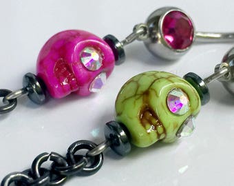 Belly Button Ring - Skull Head - Navel Piercing Jewelry