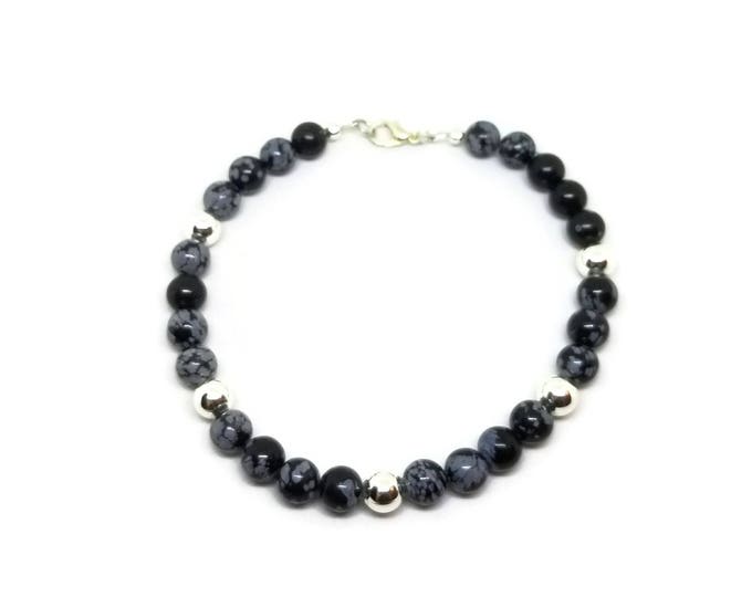 Snowflake Obsidian Bracelet, Obsidian Gemstone Bracelet, Unisex Bracelet, Gemstone Beaded Bracelet, Unique Birthday Gift, Gift for Her