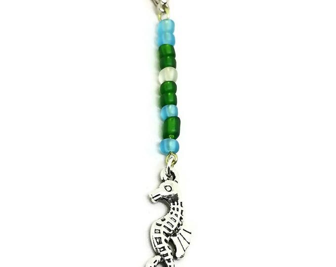 Seahorse Purse Charm, Ocean Theme Backpack Charm, Cultured Sea Glass Zipper Pull, Gifts Under 5, Unique Birthday Gift, Stocking Stuffer