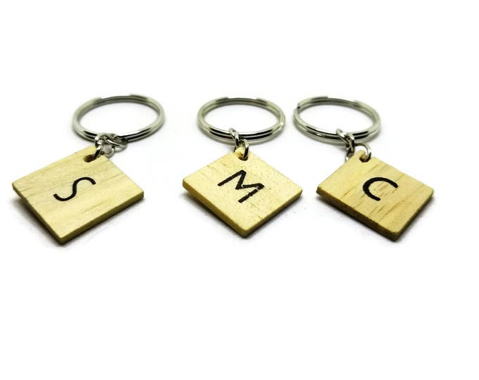 Wooden Letter Tile Keychain, Stocking Stuffer, Gifts Under 5, Unique Keychain, One of a Kind Gifts, Unique Birthday Gift, Gift for Her
