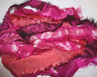 5 yards ironing Hot pink Recycled Sari Silk Ribbon Yarn Upcycled, Bulky, Crochet, Knit, Jewelry, Craft, Weave, Silk Ribbon 1 inch wide
