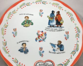 Vintage Norcrest Pennsylvania Dutch Folk Art Funny Decorative Plate