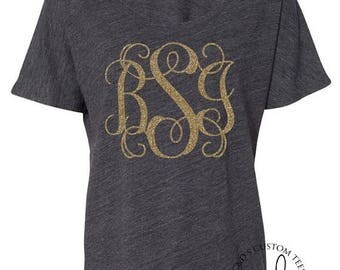 ON SALE Monogram Tee - Women's Monogrammed Shirt - Personalized Shirt - Women's Shirt - Ladies Tee - Monogrammed - Glitter Monogram Shirt