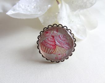 Fancy ring adjustable cabochon resin epoxy cup cake