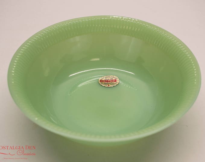 Vintage Fire King Jane Ray Jade-Ite | 8.25''Round Vegetable Serving Bowl | With Label