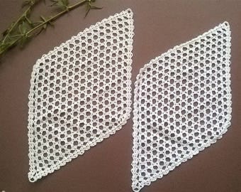 Тwo white Doilies crocheted, Two crochet doilies, Rhombus Vintage 1972, Crocheted Doilies, Handmade Doilies