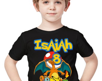 Pokemon Birthday Shirt Add Name & Age Pokemon GO Mystic Custom Birthday Party TShirt