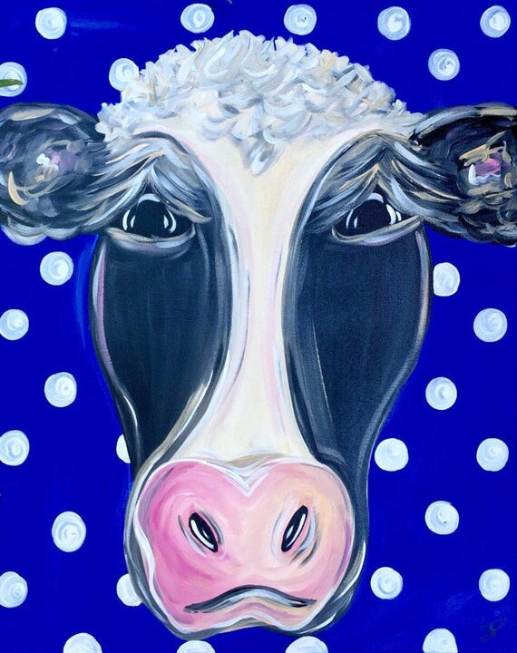 Items similar to SALE!! cow painting/ blue cow painting/ranch decor ...
