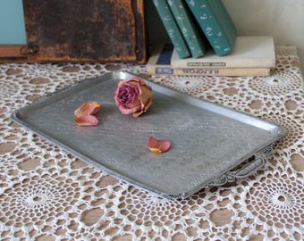 Vintage Aluminium Tray -Soviet Vintage 1970s Metal Classic Silver Square Tray -Elegant Boho Rustic Serving Tray -Vintage Metal Kitchen Decor