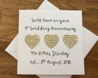 Personalised 1st Wedding Anniversary card - handmade first anniversary card - paper anniversary card