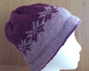 Pink and Maroon Snowflake Hat
