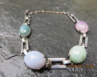 Art Deco Egyptian Revival Scarab Bracelet Jade Jadeite Amethyst Sterling Silver
