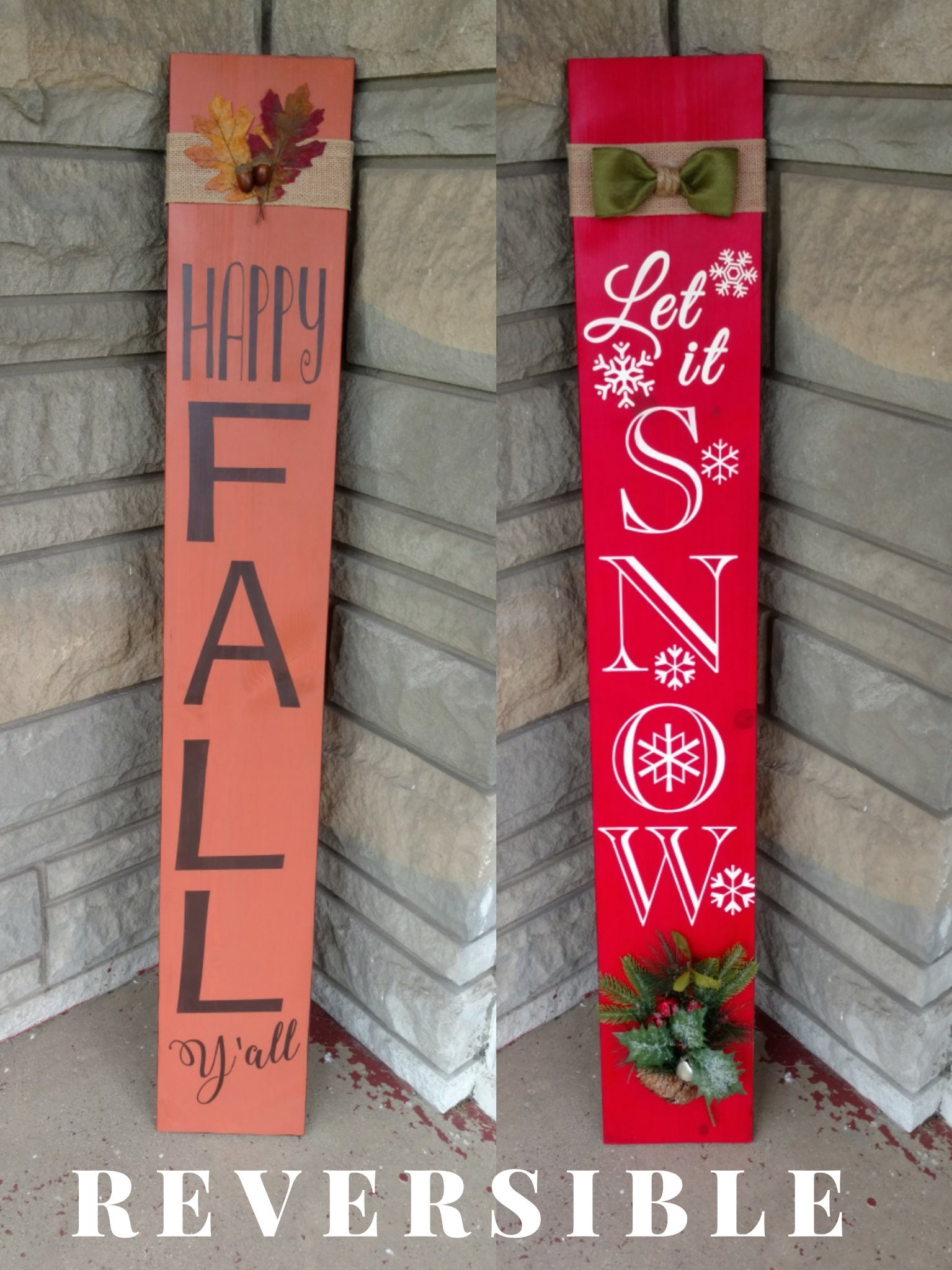 Holiday Reversible Porch Sign Hand Painted Wood Sign Fall