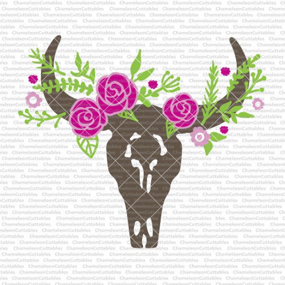 cow skull svg cut file bull floral design flowers