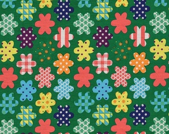 Flowers multocolores on green background