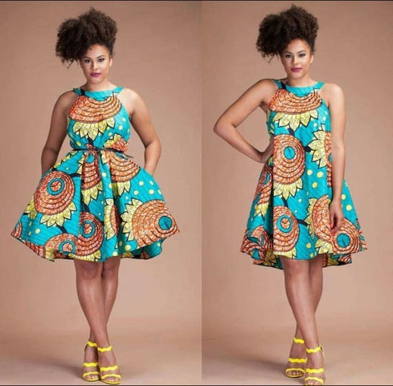 African Print Swing Dress Ankara Halter Neck Two-Way Swing