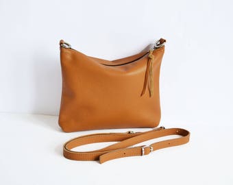 LEATHER CROSSBODY BAG Mini Camel Leather Hobo Women Leather Handbag Beige Hobo Cross Body Bag Soft Leather Bag Leather Purse - Napoli Bag -