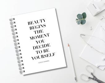 Chanel Quote Journal // Minimalist // Typography // Fashion // Scandinavian // Diary // Planner // Modern Office // Personalized