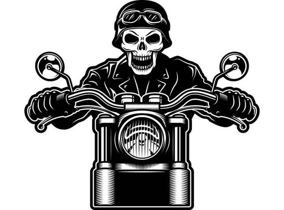 Skeleton On Motorcycle Clipart Outline.