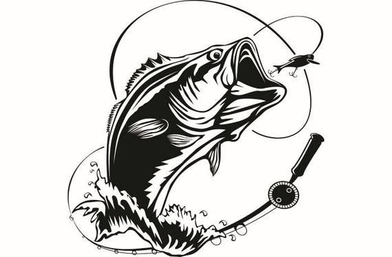 Bass Fishing 5 Logo Angling Fish Hook Fresh Water Hunting