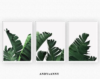 Set of 3 Banana Leaf Prints, Digital Download Print, Tropical Print Set, Printable Sets, Set of 3 Print, Succulent Print, Set of 3 wall art