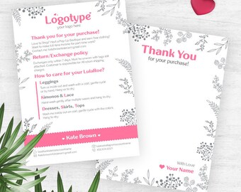 Pink Coloring Lula Thank You Card, Free Customize, Policy Card, Care Card, Return/Exchange, Coloring Lula Card