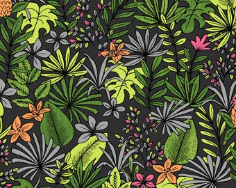 Pitaya black fabric, jungle, dragon fruit - 1/2 meter