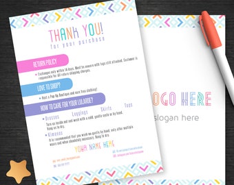 Colorful Lula Thank You Cards, Free Personalization, Home Office Approved, Care Instructions, Happiness/Return Policy, For Fashion Retailer