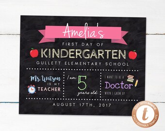 INSTANT DOWNLOAD Printable First Day of School Sign, First Day of Preschool Chalkboard, Kindergarten, Back to School Photo Prop, Templett