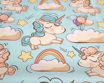 Cotton Poplin Fabric, unicorn mint fabric,rainbow fabric,clothing fabric,quilting fabric,fabric by yard/half yard,european fabric