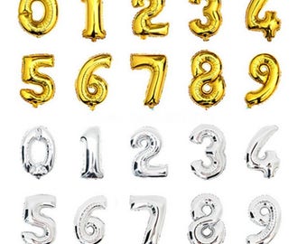 16 inch Gold or Silver 1-9 Number Balloons,Helium balloons