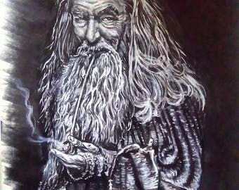 Gandalf the grey pencil more ink more posca on a3 paper