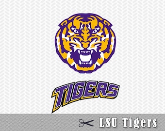 SVG LSU Tigers University Louisiana Layered Logo Vector Cut File Silhouette Cameo Cricut Design Template Stencil Vinyl Decal Transfer Tshirt