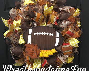 Football wreath, fall wreath, autumn wreath, front door wreath, Handmade wreath, Custom Wreath, Burlap Wreath,