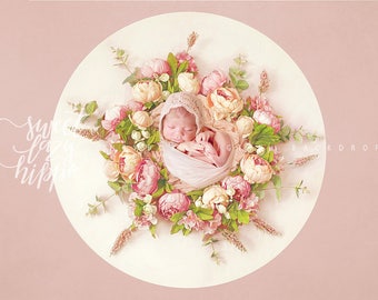 Floral Newborn Digital Backdrop. Newborn overlay with flowers. Digital background for baby girls. Photo JPG file