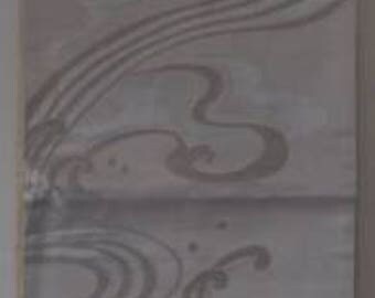 Genuine Japanese Kimono Obi - Silver with Water Motif