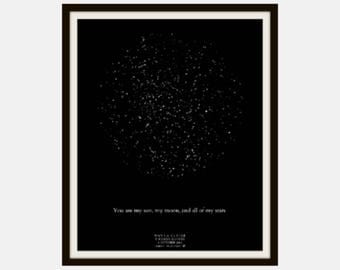 Custom Star Map print; Customized Star Map art; Constellation and Stars Wall Art; Personalized Nursery Art; Personalized Wedding Art