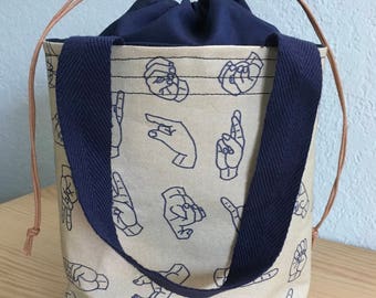 American Sign Language Lunch Tote/Bucket Bag with Drawstring Closure