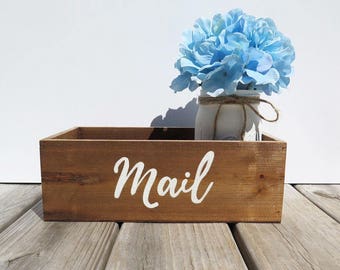 Rustic Mail Box Holder With Hydrangea-Mail Organizer-Rustic Home Decor-Housewarming Gift-Rustic Mail Holder- Wooden Mail Organizer
