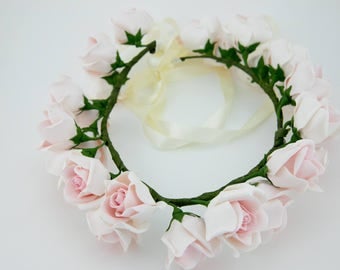 Flower Crown ,Wedding floral crown ,Pink floral crown Wedding hair wreath
